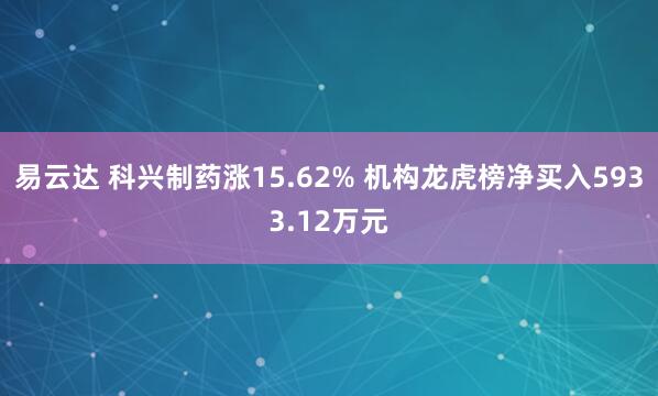 易云达 科兴制药涨15.62% 机构龙虎榜净买入5933.12万元