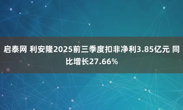 启泰网 利安隆2025前三季度扣非净利3.85亿元 同比增长27.66%